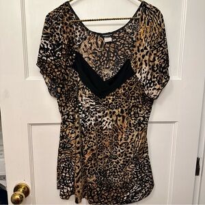 ⭐️ Perseption Leopard Print V-Neck Blouse with Black Accent